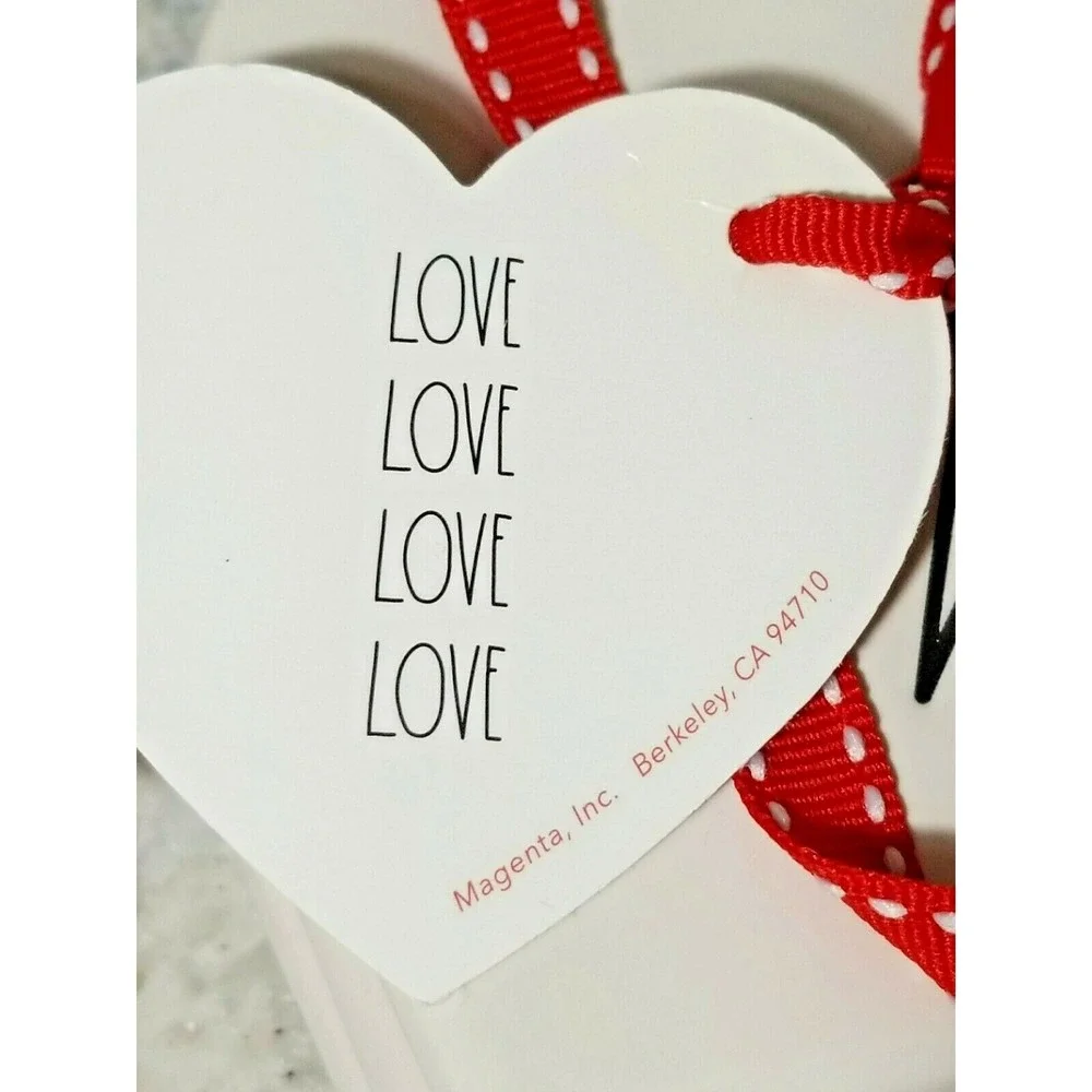 Rae Dunn Love Heart Ceramic Coasters Set of 4 White‎ Red Ribbon New